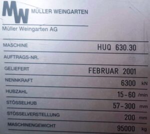 Штамповочный пресс Muller Weingarten HUQ 630.30 - 630 тонн (ID:76336) - Dabrox.com