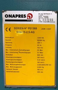 Штамповочный пресс Onapres EOd-15-2,5-AQ - 150 тонн (ID:S76429) - Dabrox.com
